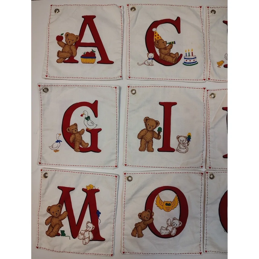 Vintage Cranston Red Very Important Bears Alphabet Squares Read A4